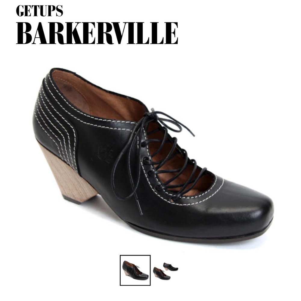 John Fluevog Barkerville black leather with cream accent stitching size 10.5